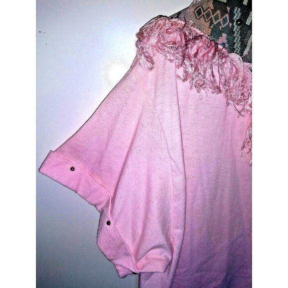 Womens Fringed top western style Made in USA Pink solid & aztec embellished - Picture 5 of 8